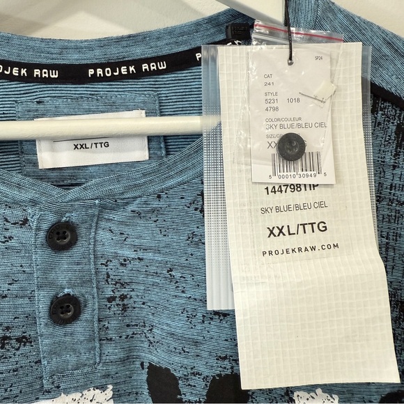 Projek Raw Cotton Graphic Print Short Sleeve Henley Shirt Size XXL Sky Blue NWT - Picture 9 of 17